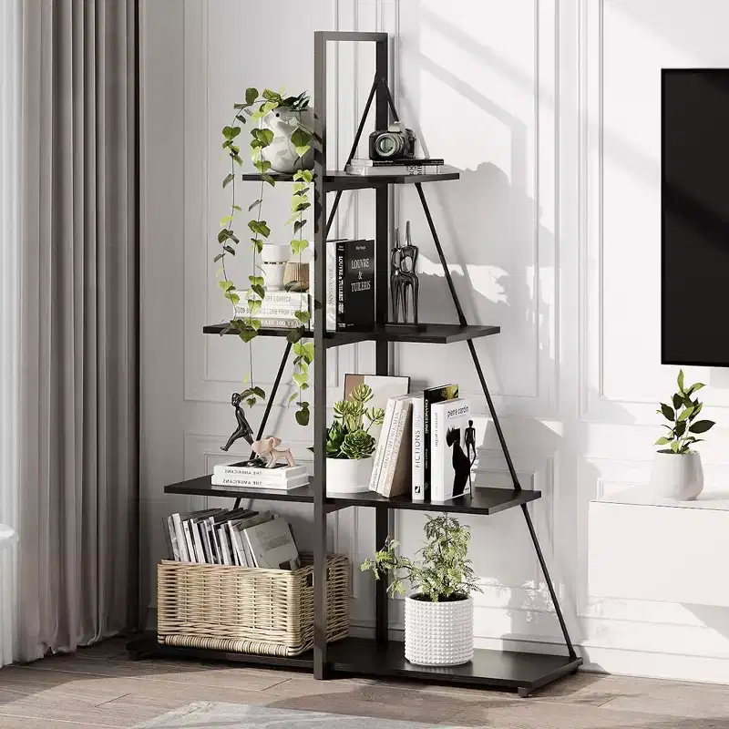 Bookcase, 4-Shelf Ladder Bookcase, A-Shaped Ladder Shelf Display