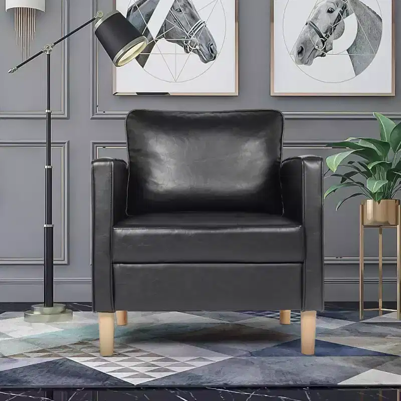 TYBOATLE Decor Linen Comfy Round Arms Chair for Living Room, Reading Leisure Chair with High Back for Living Room Bedroom Waiting Room, Black