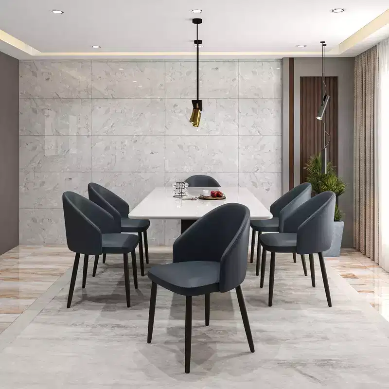 Modern Upholstered Dining Chair with Curved Back and Black Oak Legs