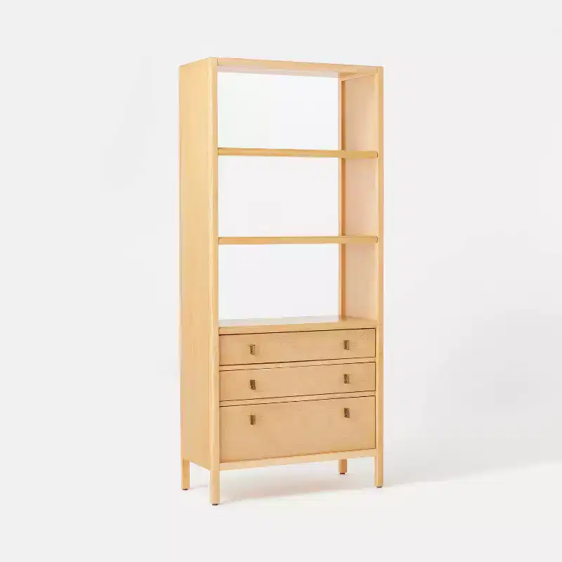 Bookcase with Drawers - ™ designed with : Wood Veneer Tall Cabinet, 3 Shelves