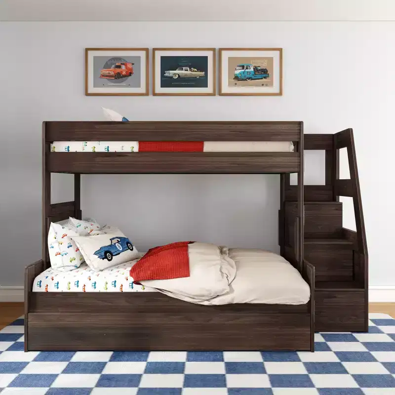 Twin Over Full Bunk Bed with Staircase and Trundle