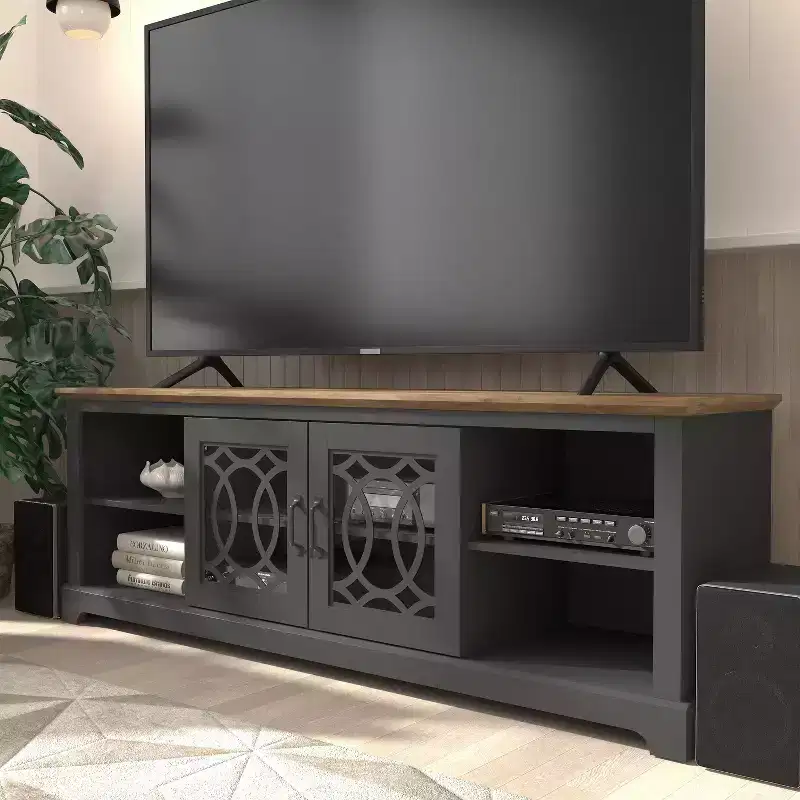 TV Stand with Cut-Out Door Storage 68.2 W 17.1 D 23.7 H