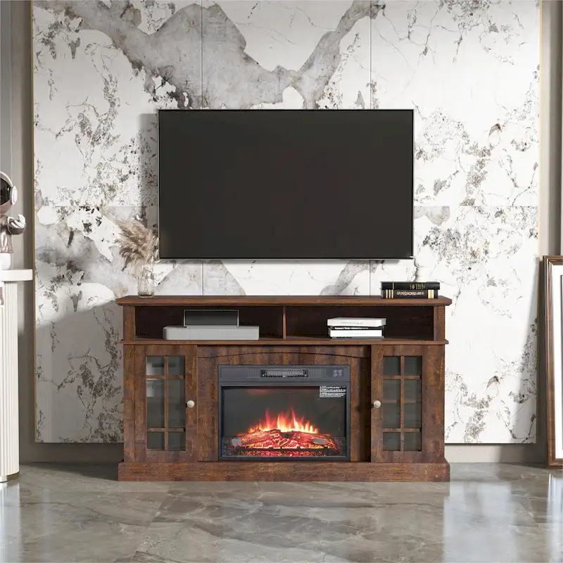 TV Stand with Electric Fireplace and Remote Control - Fits TVs up to 65 Inch