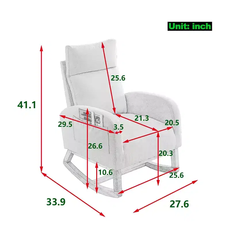27.6W Accent Rocking Chair, Armchair with High Backrest & 2 Side Pockets, Nursery Glider Rocker - ModernLuxe
