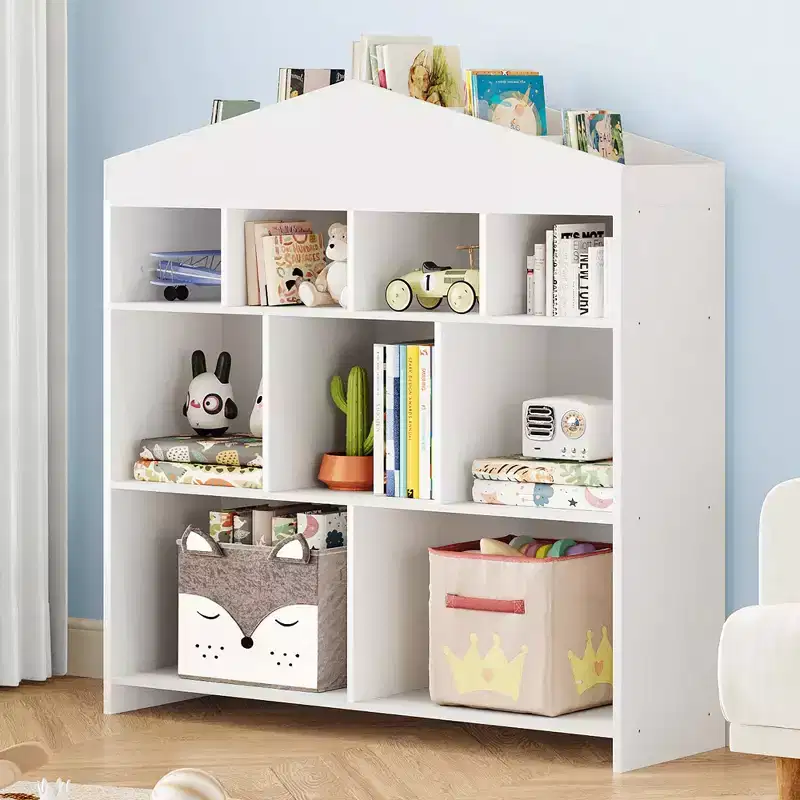 9-Compartment Kids Storage Bookcase with Dollhouse Design