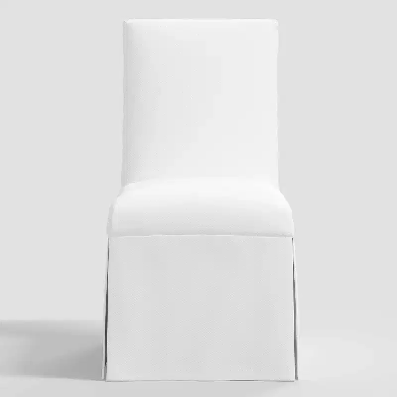 Skirted Slipcover Dining Chair Twill White: Elegant Upholstered Seat, Rubberwood Frame, 250lb Capacity