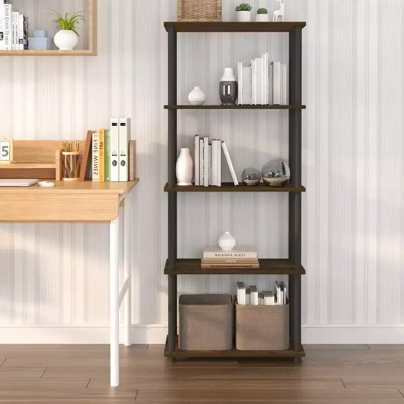 5-Tier Tall Decorative Bookshelf Open Storage Bookcase Multipurpose Display Shelves for Living Room & Home Office