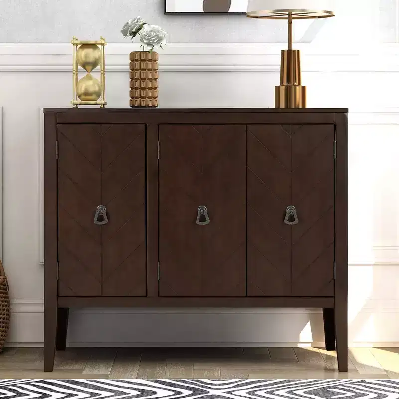 Vintage Accent Storage Cabinet with Adjustable Shelf, Solid Wood Sideboard Console Table Sofa Table Grey