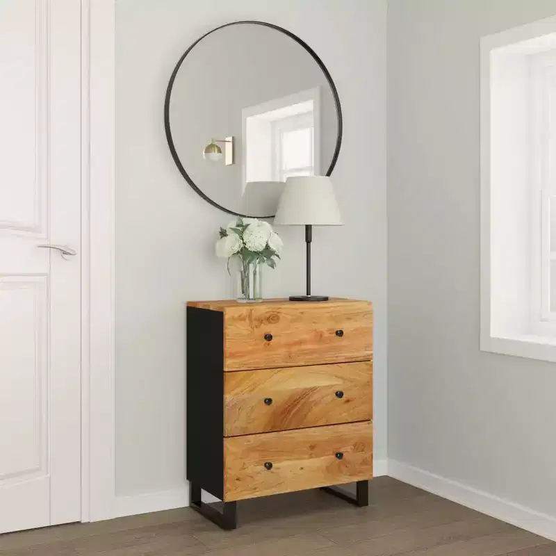 vidaXL Solid Acacia Wood Sideboard with Industrial Charm - Spacious Cabinet and Sturdy Top for Home Decor Display