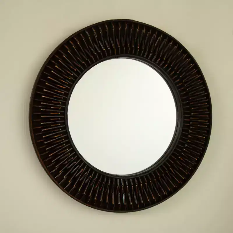 Mid-Century Modern Bamboo Wall Mirror, Round