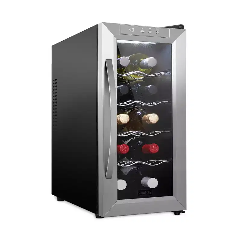 Schmecke 10 Bottle Thermoelectric Wine Cooler, Quiet Freestanding Wine Fridge, Stainless Steel