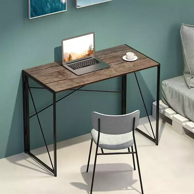 Modern Small Computer Folding Desk For Home Office, Brown, 39in