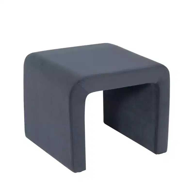 Arch Velvet Ottoman - Square, Blue, MDF Frame