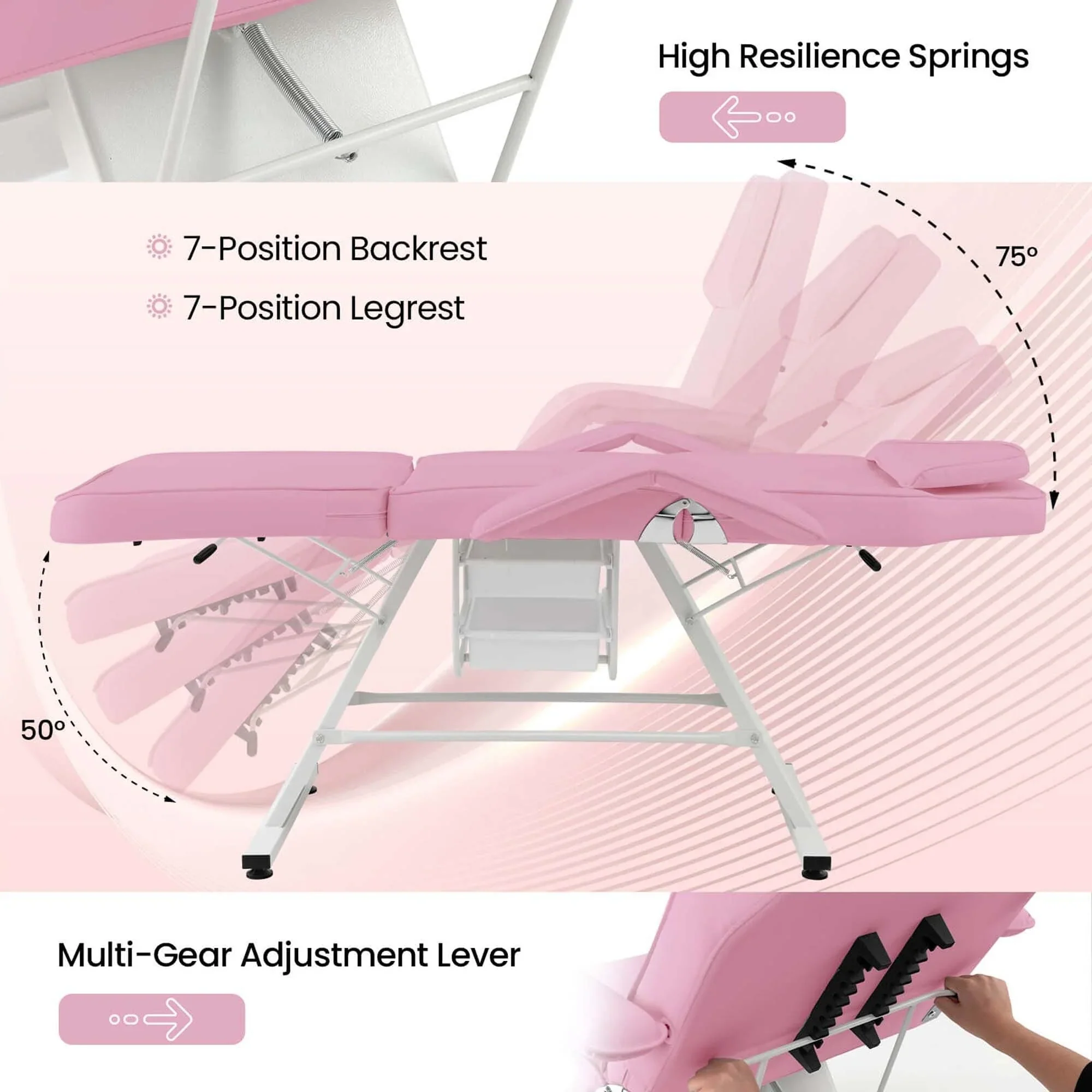 Costway 72 Massage Bed with Hydraulic Stool Adjustable Backrest &