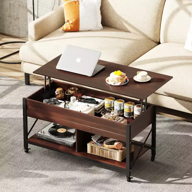 Coffee Table, 41.3 Lift Top Coffee Table with 4 Wheels, Hidden Compartment, Storage Shelf and Lift Tabletop