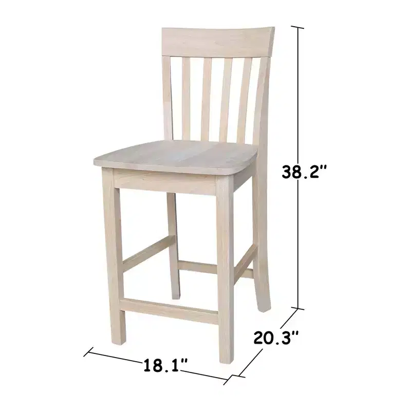 24" Slatback Counter Height Barstool Unfinished - International Concepts: Solid Wood, Square Seat