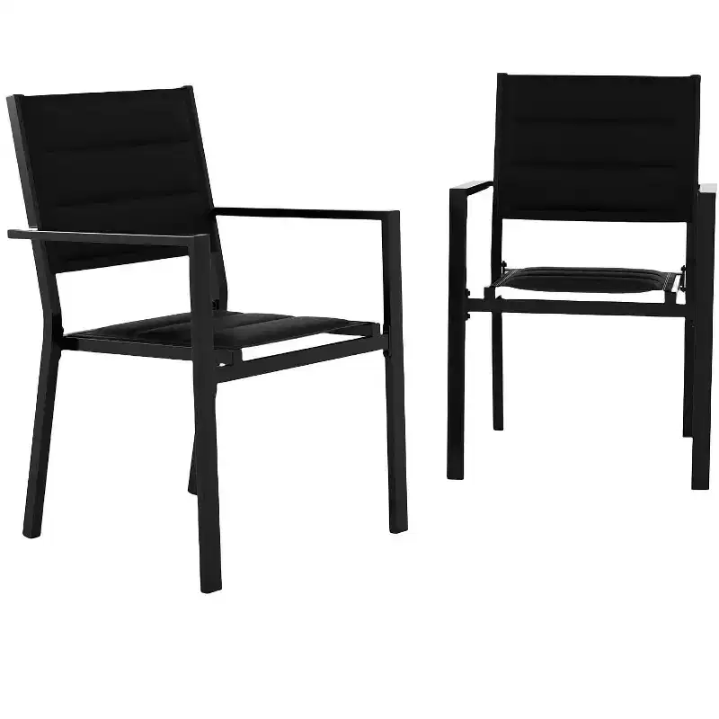 Patio Stackable Chairs Set of 2 Outdoor Aluminum Stacking Dining Chairs with Textilene Fabric for Outdoor Patio Deck Backyard