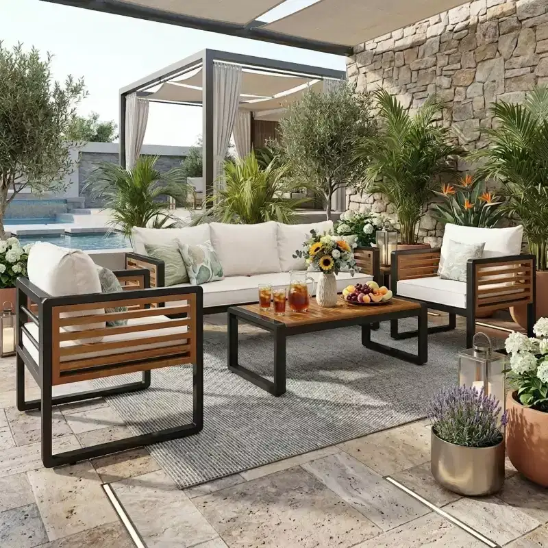 Polibi 4-Piece Outdoor Patio Conversation Set with Removable Cushions