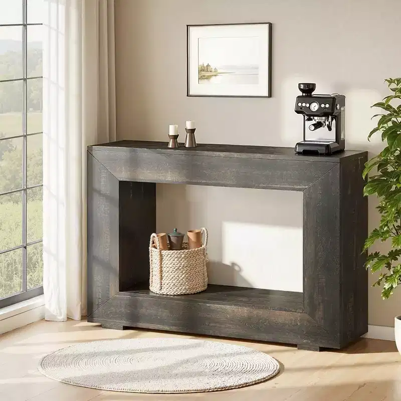 Farmhouse Rustic Wood Grain Console Table with Vintage Simple Charm
