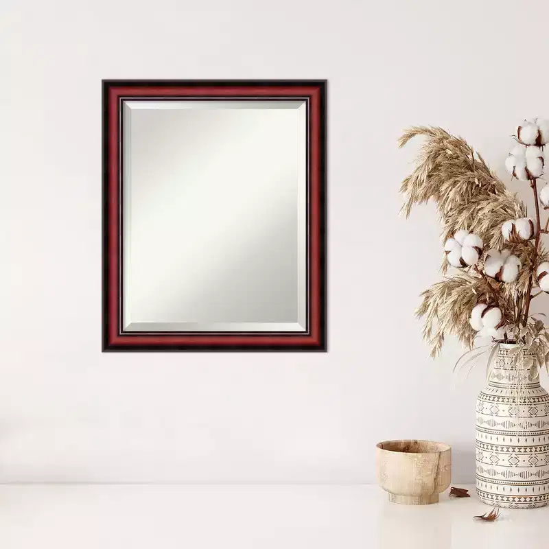 Cherry Scoop Beveled Wood Framed Wall Mirror