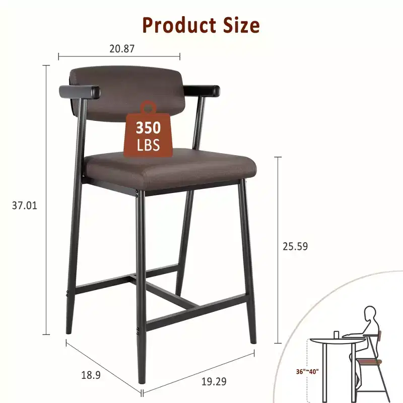 Furniture Set of 2/4/6/8, Vintage PU Leather Counter Height Barstool with Back, 25.59 H Seat Height Stools, Upholstered Bar Chairs for Kitchen