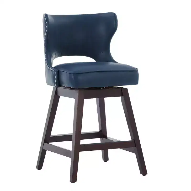 Swivel Nailhead Counter Bar Stools Set of 2 Upholstered 360° Solid Wood Legs 26
