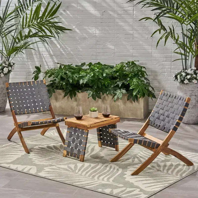 Huntsville 3pc Acacia Wood Foldable Chat Set - Brown Patina/Gray - Christopher Knight Home