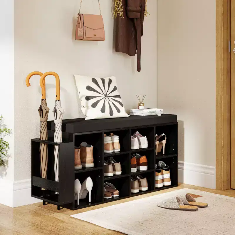 Shoe Storage Bench w/Umbrella StandPadded Seat Adjustable & Removable Shelves