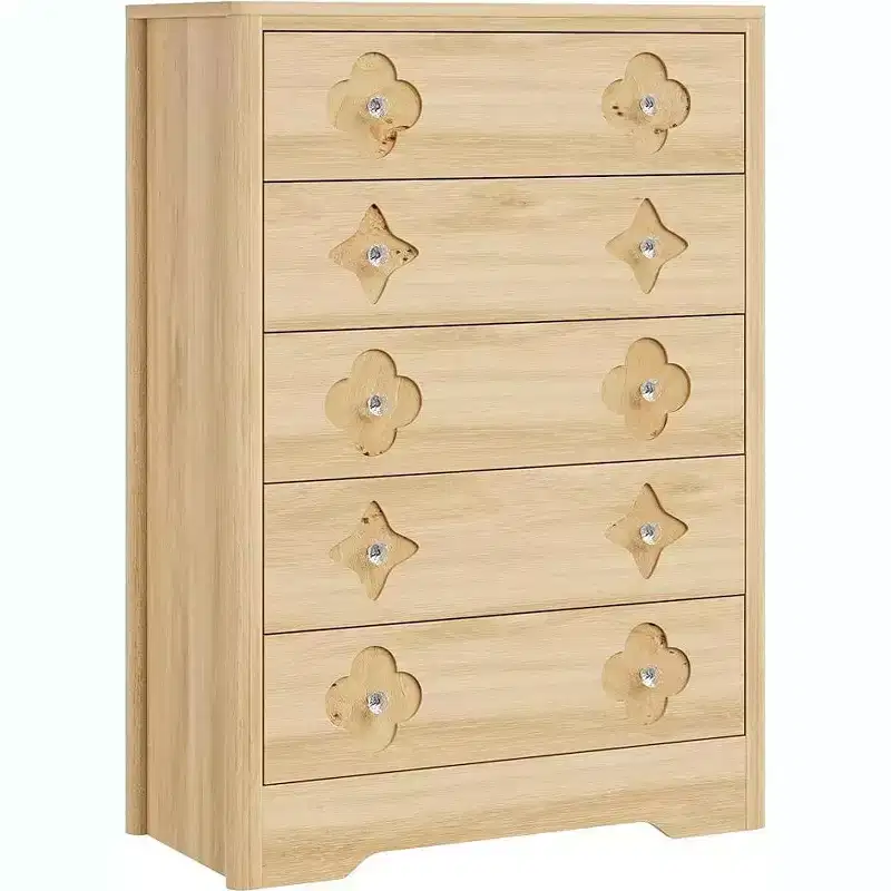 Fluted Dresser for Bedroom with 5 Drawers, 42.9 in Tall Chest of Large Drawers with Large Clothes Storage Cabinet, Wood Dresser, for Bedroom, Nursery