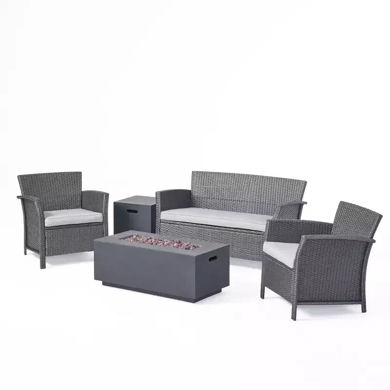 Christopher Knight Home Brynnli Outdoor Wicker 4 Seater Chat Set with Fire Pit