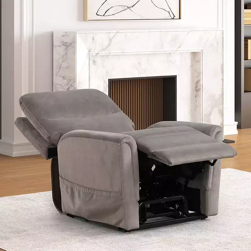 Powered Recliner Lift Chair with Heating and Massage – Gray Flannelette