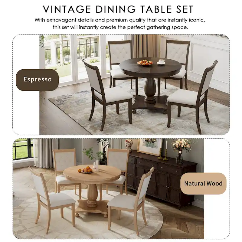 Lak Retro 5-Piece Dining Sets with Upholstered Chairs by GDFStudio
