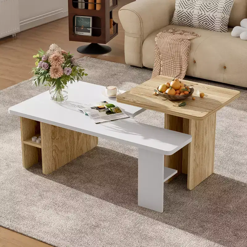 JVNOXK47.20 inSet of 2 Nesting Coffee Tables Farmhouse,Rectangle Coffee Table Living Room,Wood Finish Coffee Table Set, Small Coffee Tables