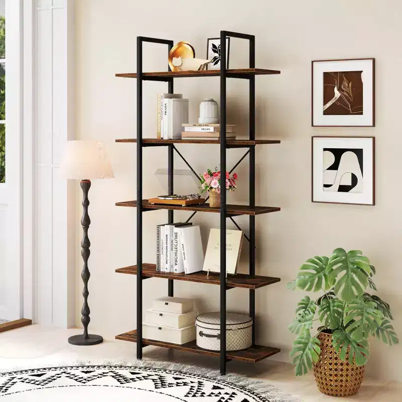Costway 1/2 PCS 5-Tier Bookshelf 62 Tall Vintage Industrial Bookcase with Open Storage Shelves