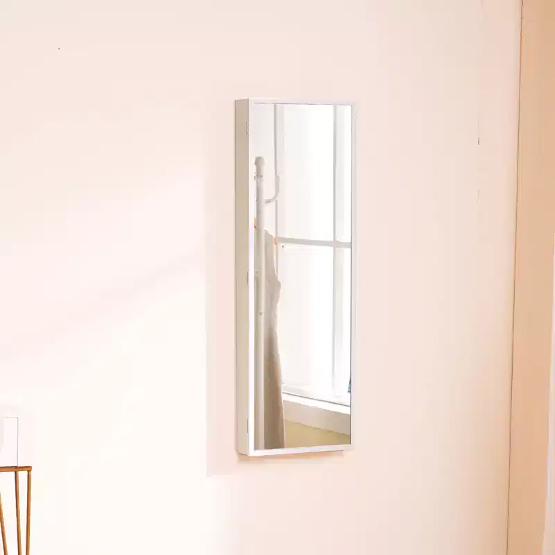 VEVOR Mirror Jewelry Cabinet, 42.52-Inch Tall Lockable Jewelry Cabinet Armoire with Full-Length Mirror, Wall or Door Mounted Jewelry Mirror, White