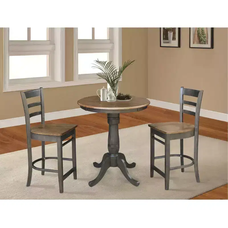 30" Austin Round Pedestal Counter Height Dining Set with 2 Emily Stools Hickory Brown - International Concepts