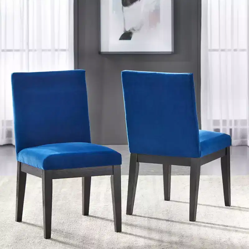 Buylateral Set of 2 North Bay Upholstered Dining Chairs Sapphire Blue Velvet