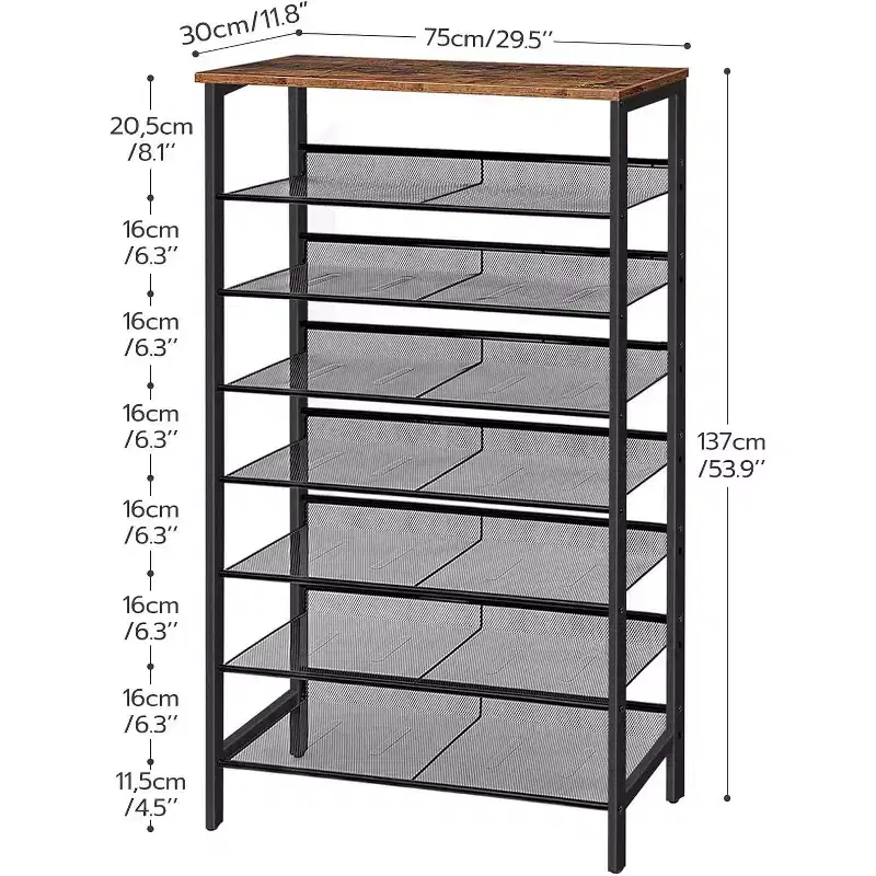 Metal Shoe Rack 8-Tier 53.9''H x 29.5''W x 11.8''D