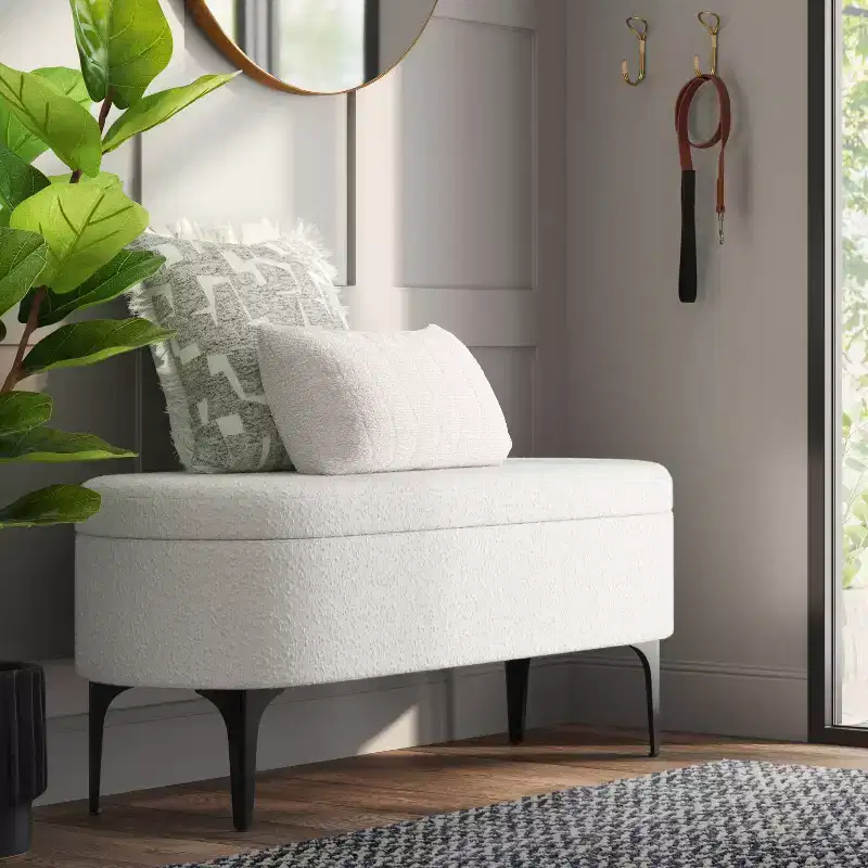 Storage Bench with Metal Legs Cream Boucle - Threshold