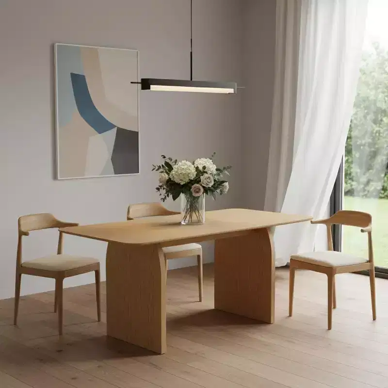 HomeRoots 66 Natural Solid Wood Double Pedestal Base Dining Table