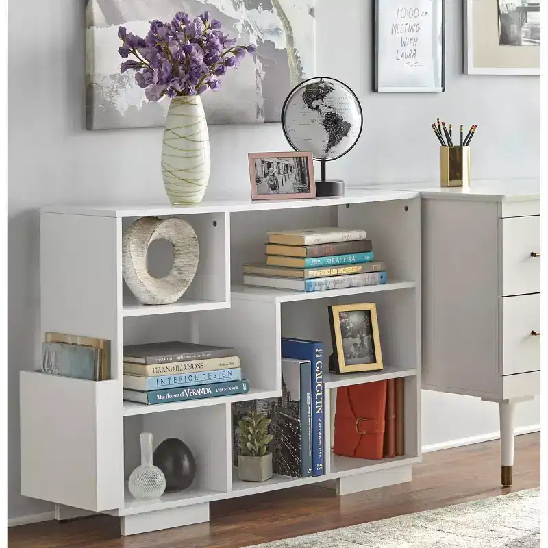 angelo:HOME 30" Leon Mid-Century Bookcase White: Fixed & Open Back, MDF Cube Storage