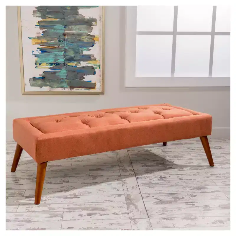 Tufted Ottoman - Orange: Rectangular Upholstered Bench for Entryway