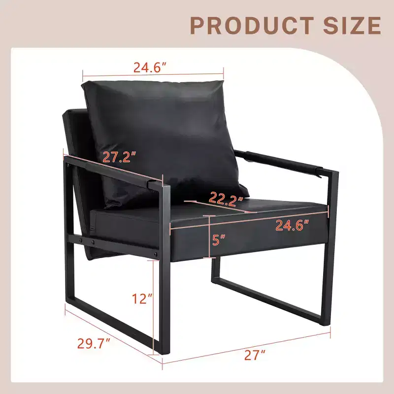 Classic Black PU Leather and Metal Frame Sofa - Ergonomically Designed, Perfectly Blending Modern and Industrial Styles
