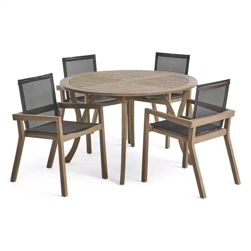 Christopher Knight Home Lockett Outdoor Mesh and Acacia Wood 5 Piece Dining Set