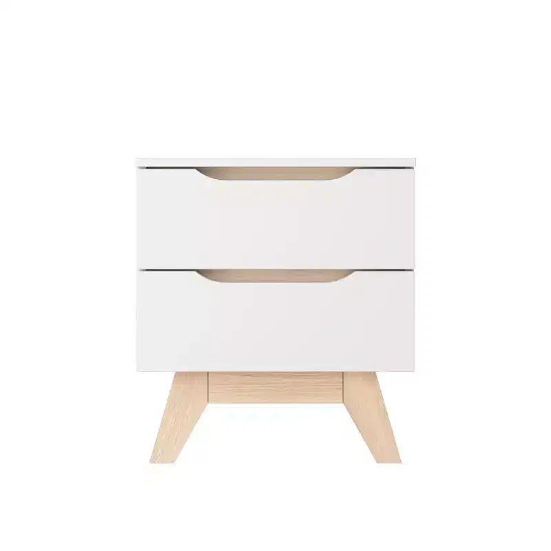 Homez 18.89 in. White and Natural Oak Rectangle Wood End Table with 2 Drawers