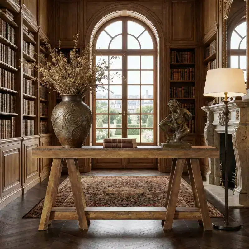 2-Tier Farmhouse Hall End Table with A-Frame Rustic Side Table for Living Room
