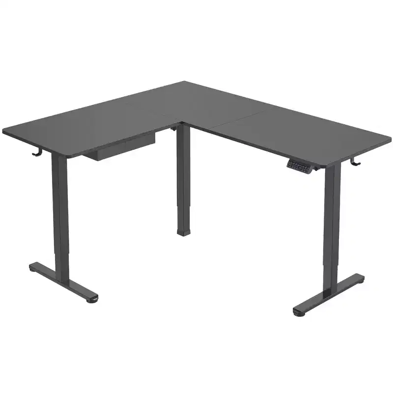 Mount-It! Large Electric Height Adjustable Desk for Corners, Automatic Standing Desk with Smooth Ergonomic Height Adjustment from 28.3 to 46.5
