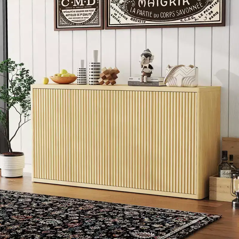COZONY 66 Fluted Sideboard Buffet Cabinet with Storage, 4-Door Modern Credenza with Adjustable Shelves for Dining Room or Living Room