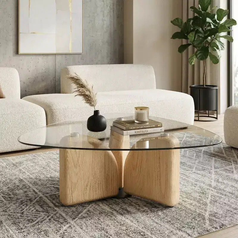 Christopher Knight Home Stefan Modern Triangle Glass and Lightweight Concrete Coffee Table