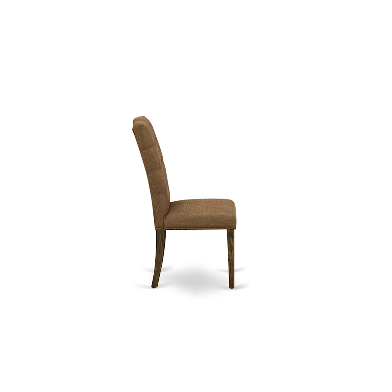 East West Furniture Kitchen Table Set- a Dining Table and Brown Linen Fabric Chairs, Distressed Jacobean(Pieces Options)